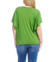 Karen Kane Plus Size Knit Crew Neck Short Flouncy Ruffle Sleeve Top