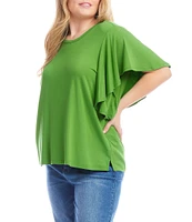 Karen Kane Plus Size Knit Crew Neck Short Flouncy Ruffle Sleeve Top