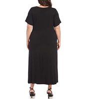 Karen Kane Plus Size Knit Jersey Surplice V-Neck Short Sleeve Side Slit Faux Wrap Dress