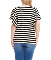 Karen Kane Plus Size Knit Stripe V-Neck Short Flutter Sleeve Top