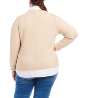 Karen Kane Plus Size Layered Point Collar Long Sleeve Knit Sweater