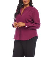 Karen Kane Plus Size Mandarin Collar Long Sleeve Blouse