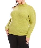 Karen Kane Plus Size Mock Neck Long Raglan Sleeve Boucle Sweater