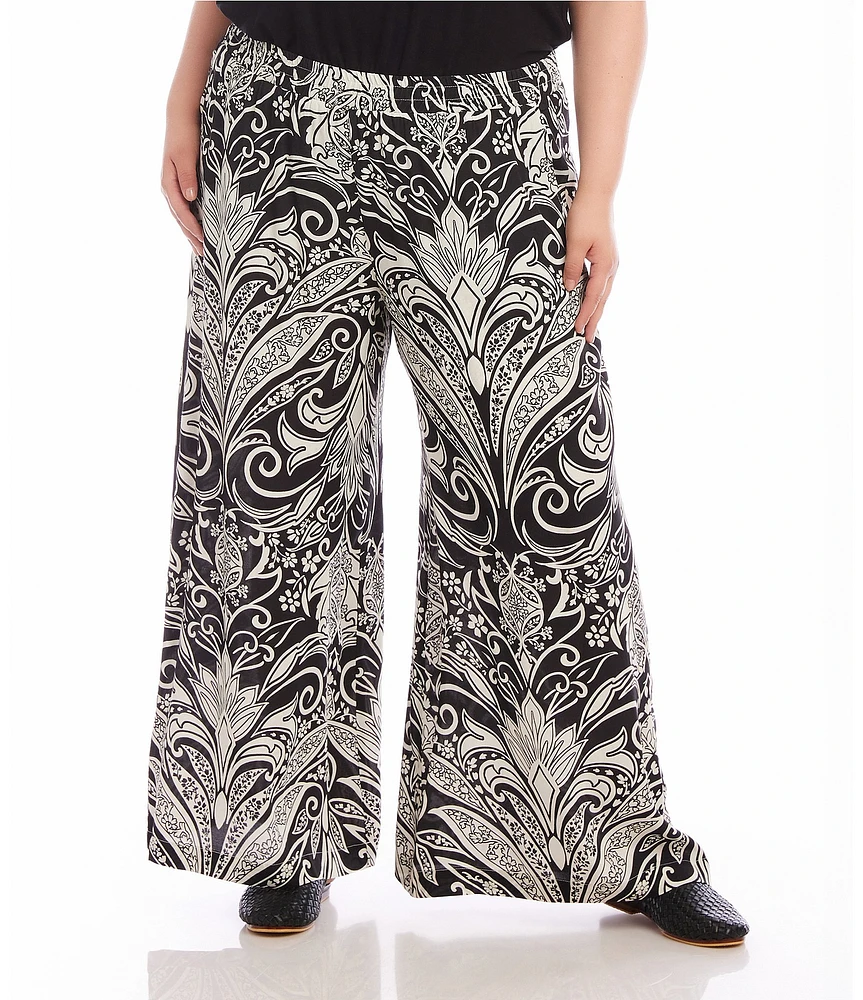 Karen Kane Plus Size Monotone Print High Waist Wide Leg Pull-On Pants