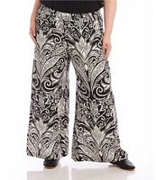 Karen Kane Plus Size Monotone Print High Waist Wide Leg Pull-On Pants