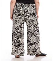 Karen Kane Plus Size Monotone Print High Waist Wide Leg Pull-On Pants