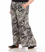 Karen Kane Plus Size Monotone Print High Waist Wide Leg Pull-On Pants