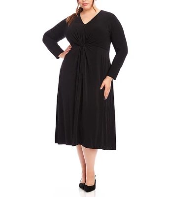 Karen Kane Plus Size Monroe Jersey Stretch V-Neck Long Sleeve Travel Dress