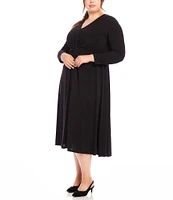 Karen Kane Plus Size Monroe Jersey Stretch V-Neck Long Sleeve Travel Dress