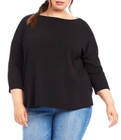Karen Kane Plus Size Organic Cotton Blend Boat Neck 3/4 Sleeve Top