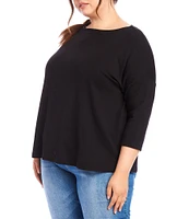Karen Kane Plus Size Organic Cotton Blend Boat Neck 3/4 Sleeve Top