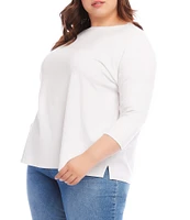 Karen Kane Plus Size Organic Cotton Blend Boat Neck 3/4 Sleeve Top