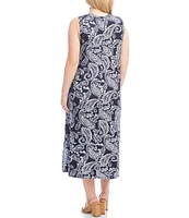 Karen Kane Plus Size Paisley Scoop Neck Sleeveless Midi Dress