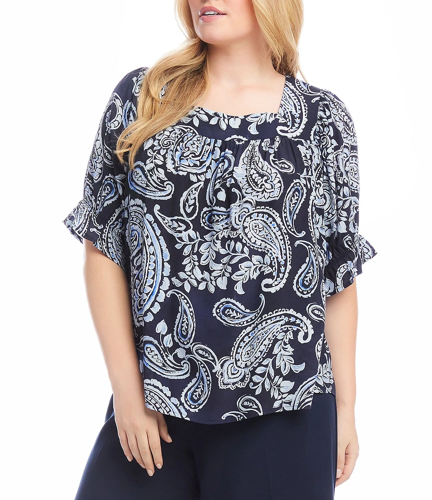 Karen Kane Plus Size Paisley Square Neck Short Sleeve Top