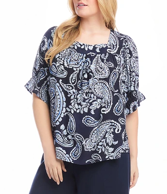 Karen Kane Plus Size Paisley Square Neck Short Sleeve Top