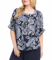 Karen Kane Plus Size Paisley Square Neck Short Sleeve Top