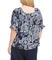 Karen Kane Plus Size Paisley Square Neck Short Sleeve Top