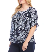 Karen Kane Plus Size Paisley Square Neck Short Sleeve Top
