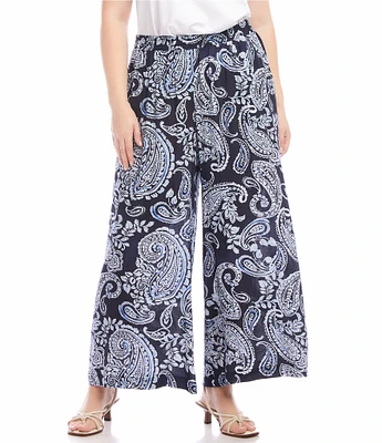 Karen Kane Plus Size Paisley Wide Leg Pull-On Pants