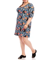 Karen Kane Plus Size Poppy Print Scoop Neck 3/4 Sleeve A-Line Dress