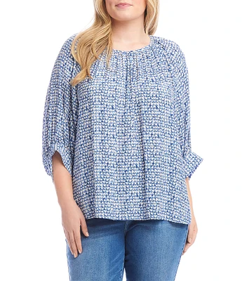 Karen Kane Plus Size Printed Crew Neck 3/4 Sleeve Top