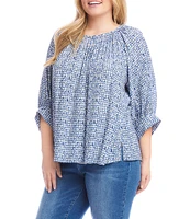 Karen Kane Plus Size Printed Crew Neck 3/4 Sleeve Top