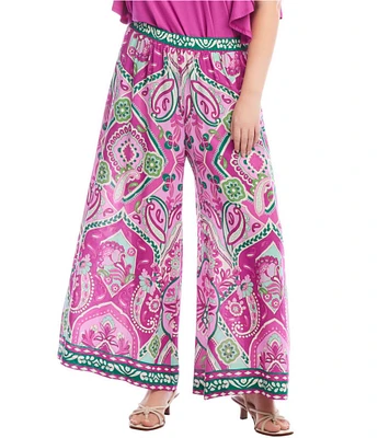 Karen Kane Plus Size Printed Wide Leg Pull-On Pants