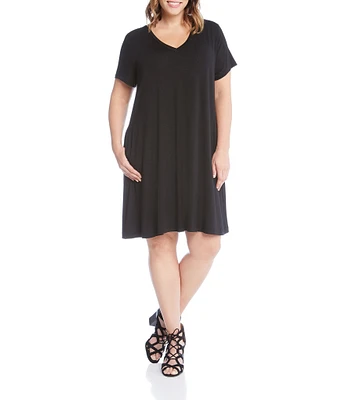 Karen Kane Plus Size Quinn Soft Jersey Knit V-Neck Short Sleeve Pocketed Dress