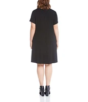 Karen Kane Plus Size Quinn Soft Jersey Knit V-Neck Short Sleeve Pocketed Dress