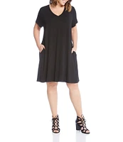 Karen Kane Plus Size Quinn Soft Jersey Knit V-Neck Short Sleeve Pocketed Dress