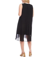 Karen Kane Plus Size Round Neck Sleeveless Drape Crossover Dress