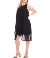 Karen Kane Plus Size Round Neck Sleeveless Drape Crossover Dress