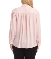 Karen Kane Plus Size Silky Crepe Collared Long Sleeve Blouse