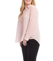 Karen Kane Plus Size Silky Crepe Collared Long Sleeve Blouse