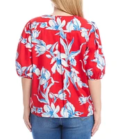 Karen Kane Plus Size Soft Cotton Printed Scoop Neck Puff Elbow Sleeve Shirt