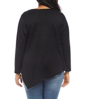 Karen Kane Plus Size Soft Knit Scoop Neck Long Sleeve Asymmetric Hem Popover Top