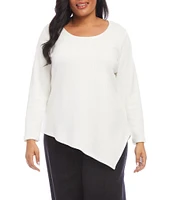 Karen Kane Plus Size Soft Knit Scoop Neck Long Sleeve Asymmetric Hem Popover Top