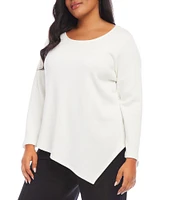 Karen Kane Plus Size Soft Knit Scoop Neck Long Sleeve Asymmetric Hem Popover Top