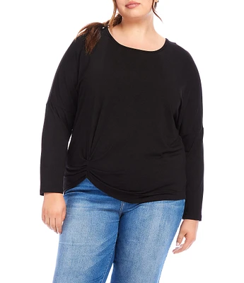 Karen Kane Plus Size Soft Stretchy Crew Neck Long Sleeve Side Pick-Up Top