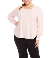 Karen Kane Plus Size Stretch Crew Neck Long Puff Sleeve Top