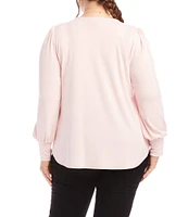 Karen Kane Plus Size Stretch Crew Neck Long Puff Sleeve Top