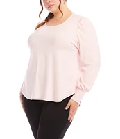 Karen Kane Plus Size Stretch Crew Neck Long Puff Sleeve Top