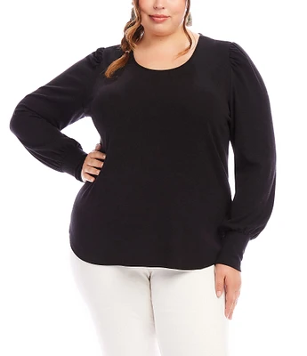 Karen Kane Plus Size Stretch Crew Neck Long Puff Sleeve Top