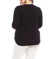 Karen Kane Plus Size Stretch Crew Neck Long Puff Sleeve Top