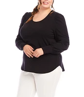 Karen Kane Plus Size Stretch Crew Neck Long Puff Sleeve Top