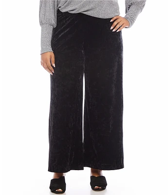 Karen Kane Plus Size Stretch Crushed Velvet Wide Leg Pull-On Pants