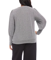 Karen Kane Plus Size Stretch Metallic Knit Crew Neck Long Bishop Sleeve Top