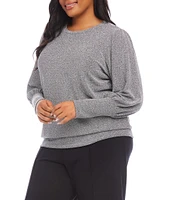 Karen Kane Plus Size Stretch Metallic Knit Crew Neck Long Bishop Sleeve Top