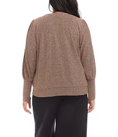 Karen Kane Plus Size Stretch Metallic Knit Crew Neck Long Bishop Sleeve Top