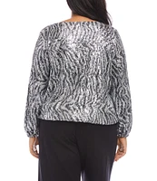 Karen Kane Plus Size Stretch Sequin Zebra Boat Neck Long Sleeve Top